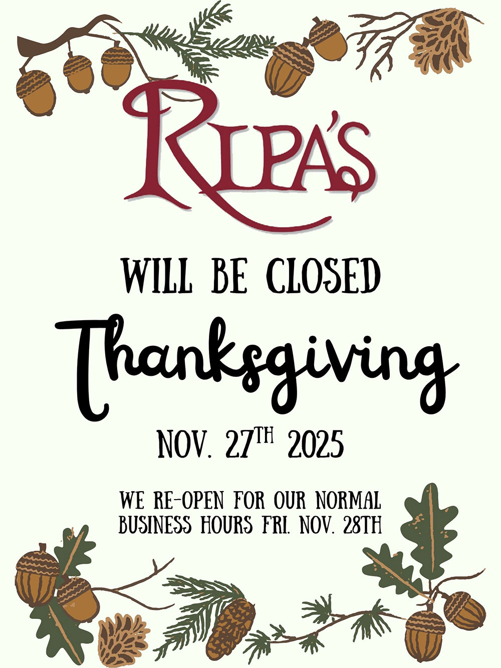 Thanksgiving CLOSED