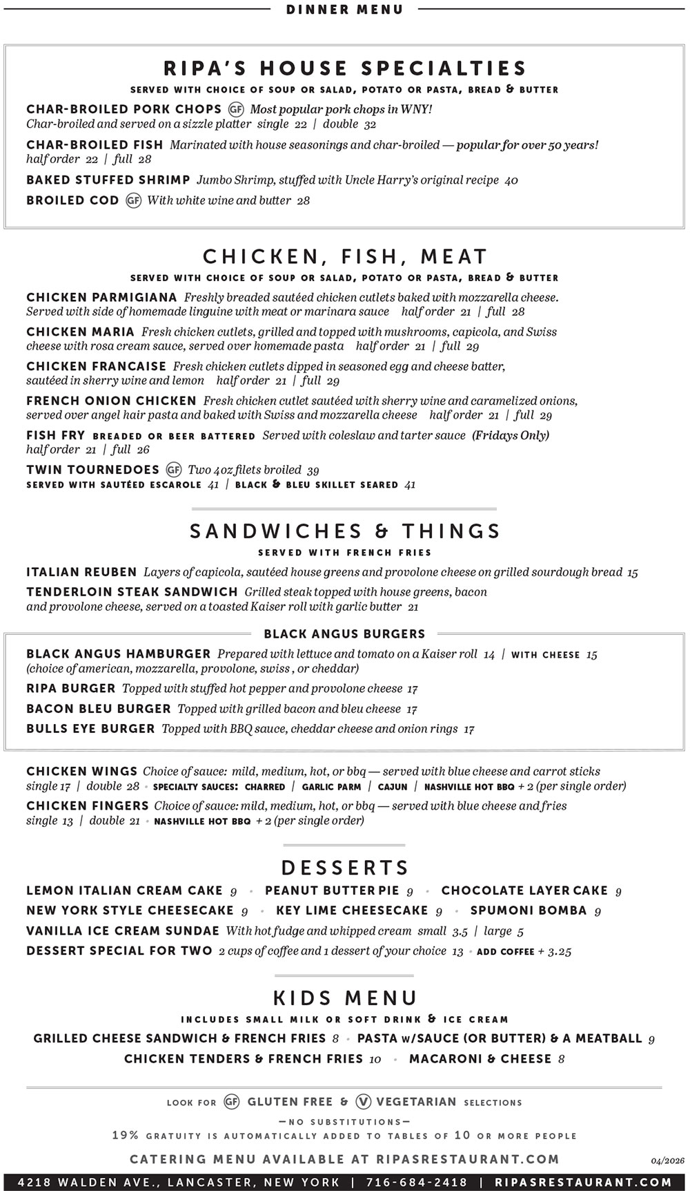Dinner Menu 2