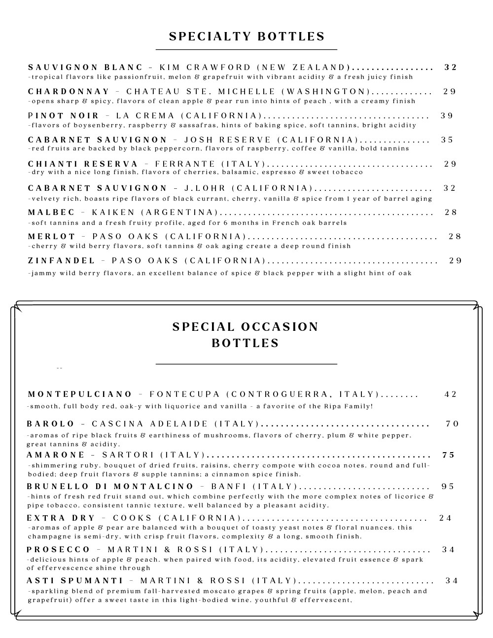 Wine List / Cocktail Menu 2