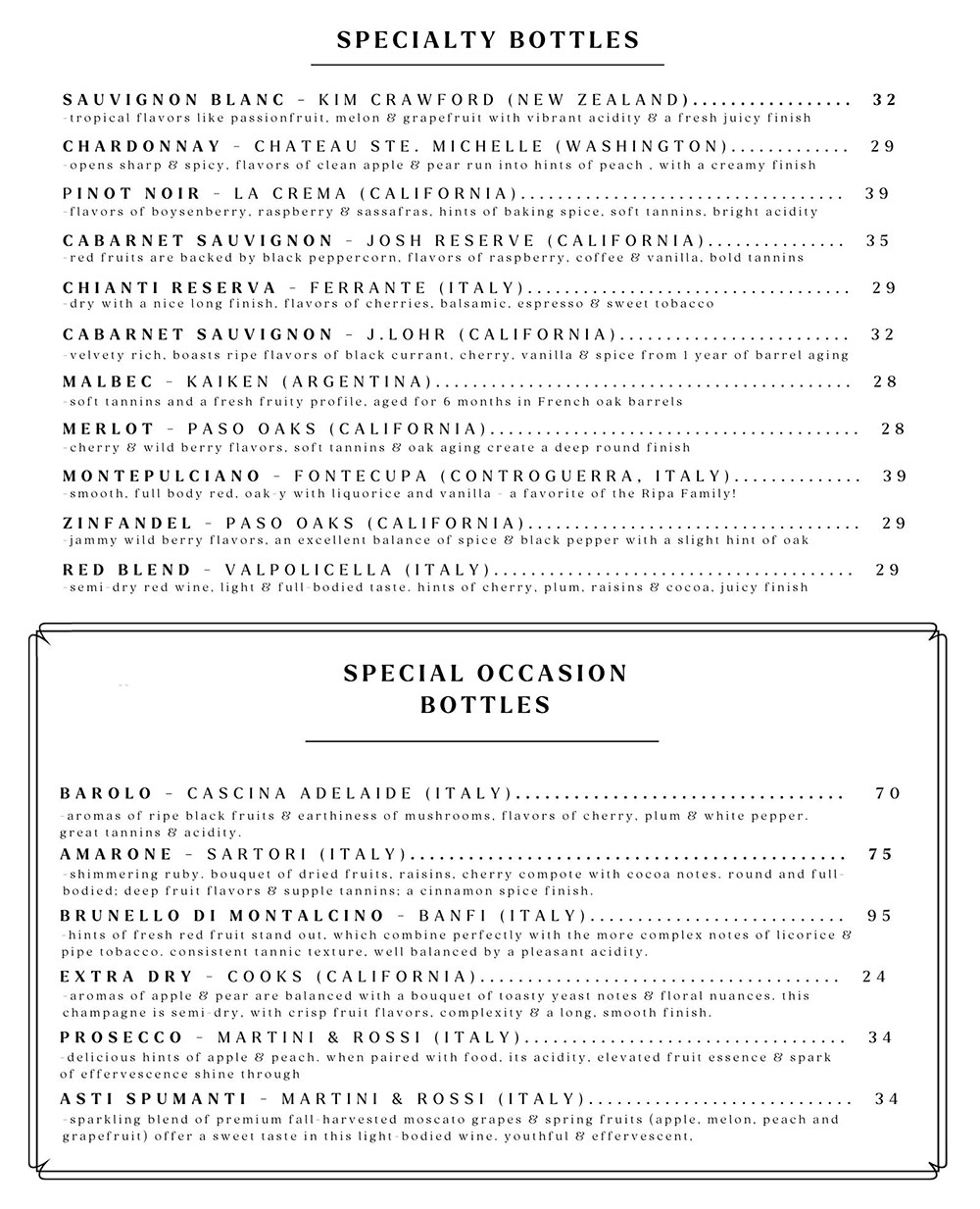 Wine List / Cocktail Menu 2