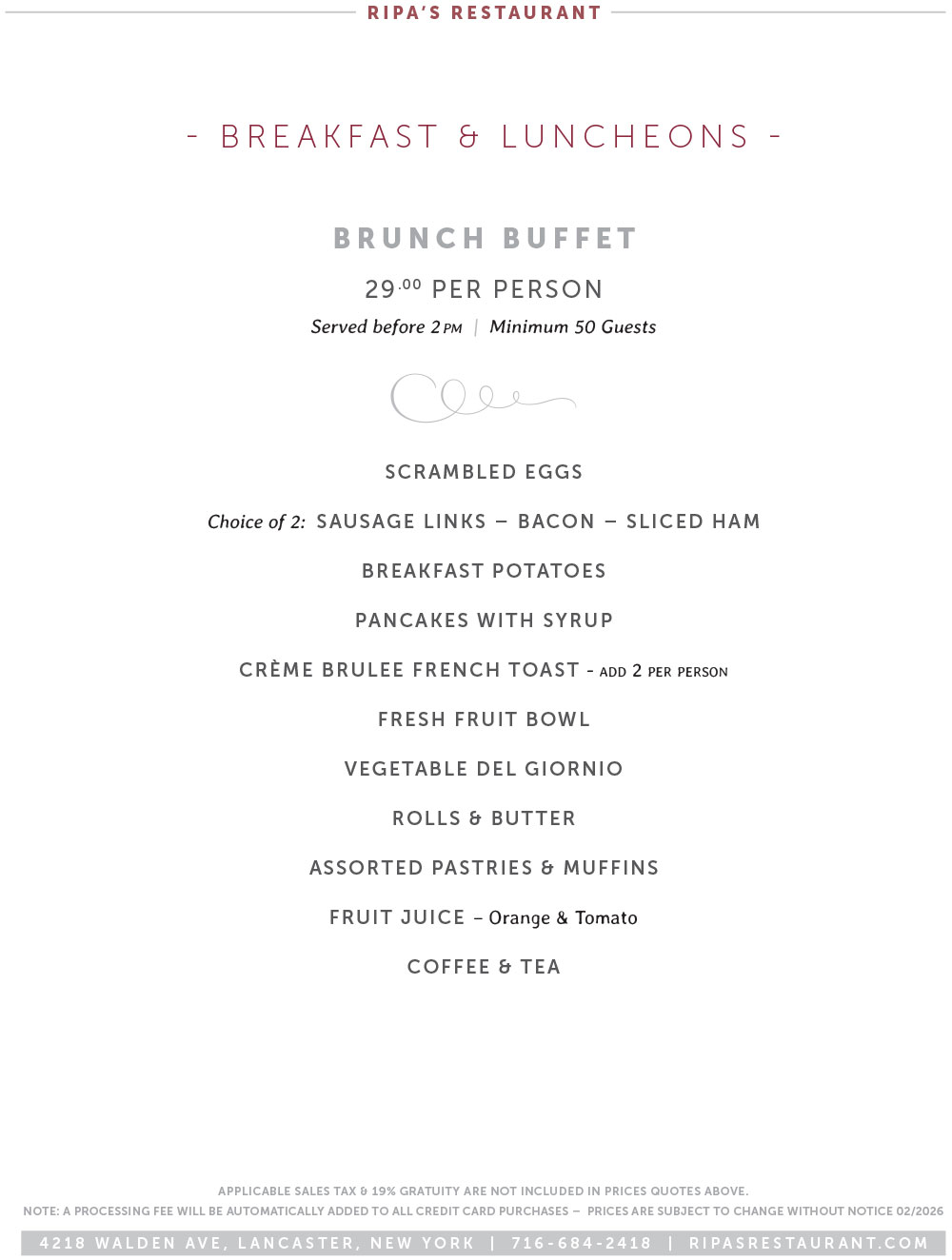 Breakfast & Luncheon Menu 1