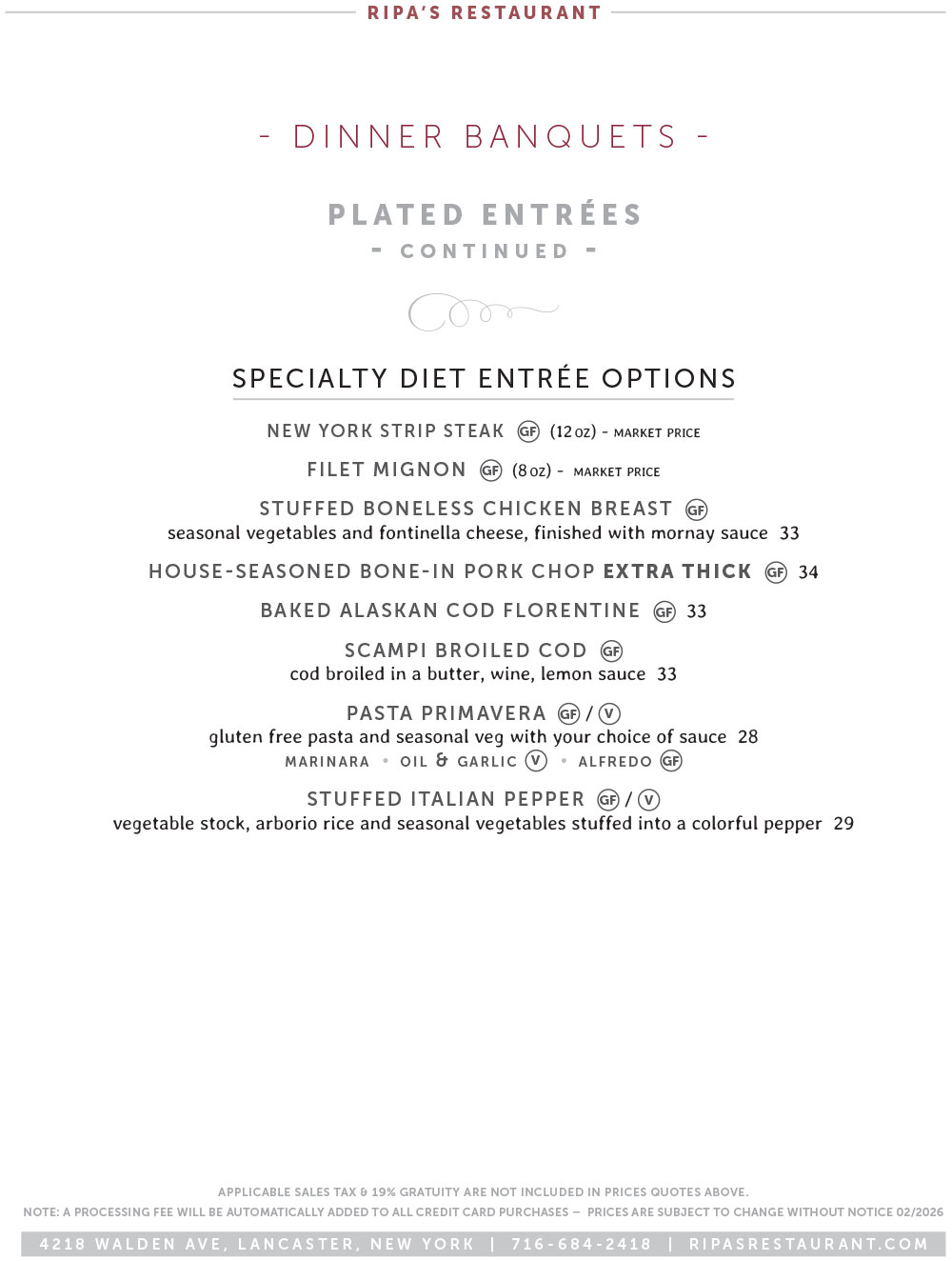 Banquets Dinner Menu 2